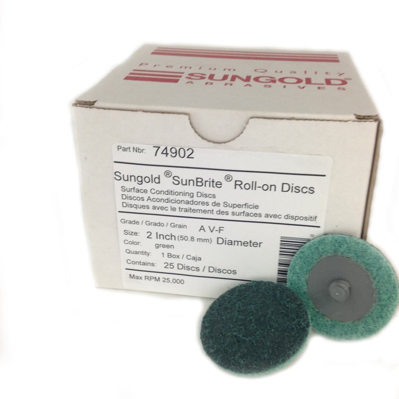 Sungold Abrasives 74902 Non Woven Surface Conditioning R-Type Quick Change Disc, 2-Inch, Green (25/box)